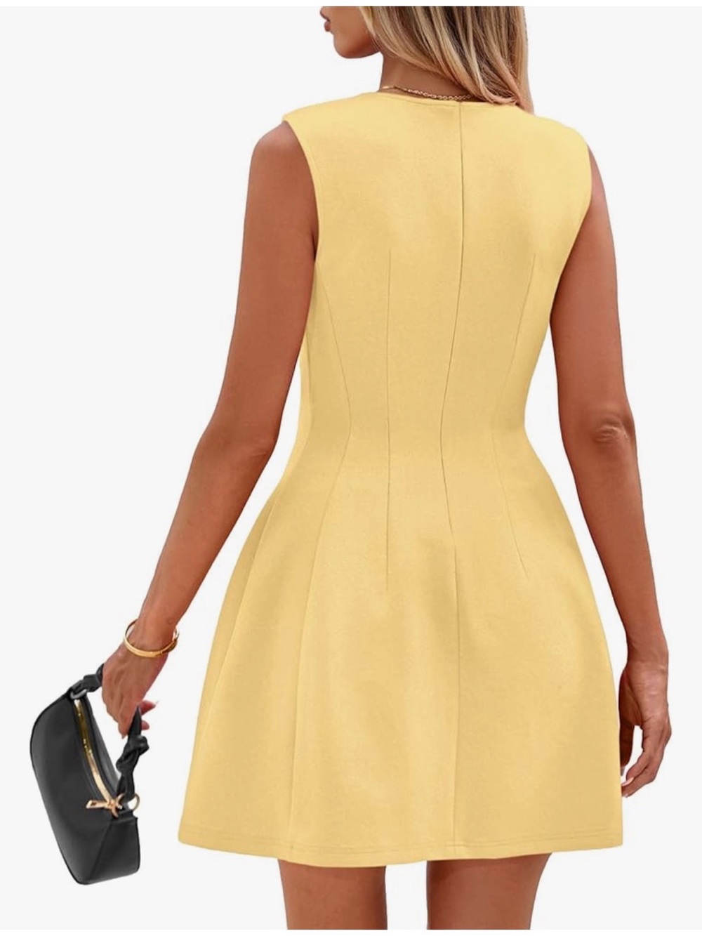 Sleeveless Yellow Midi Dress with Flared Skirt - Picture 2 of 2